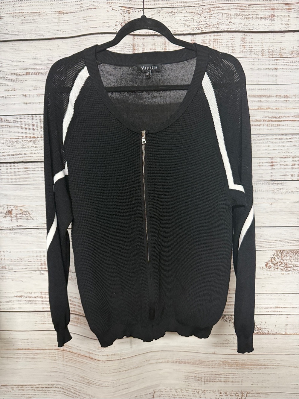 Sisters Mesh Sleeve Zip-up Cardigan Sweater